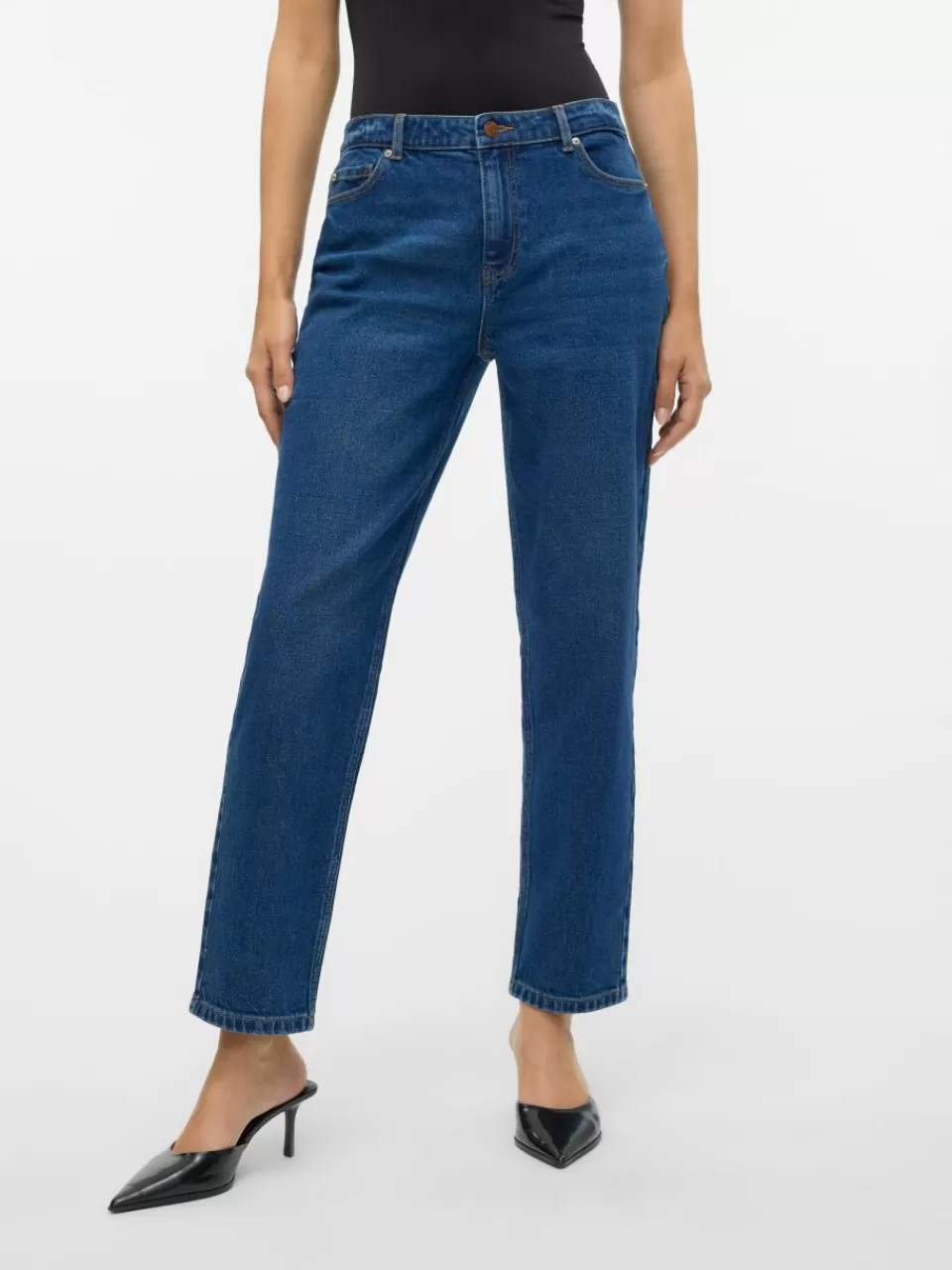 Flash Sale VERO MODA VMKYLA Middels høyt snitt Straight Fit Jeans Dark Blue Denim