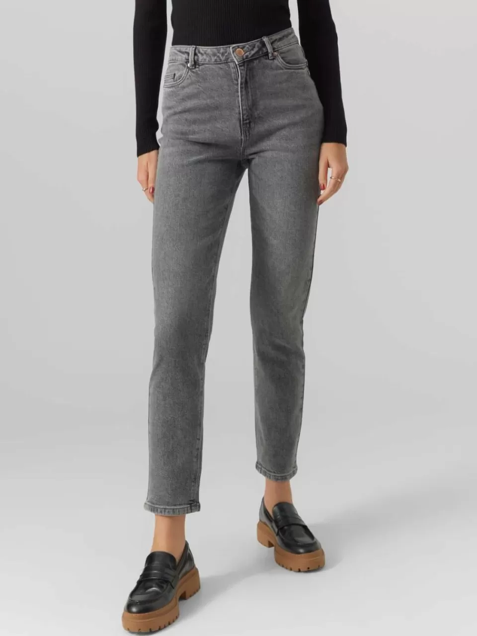 Flash Sale VERO MODA VMLINDA Høyt snitt Mom Fit Jeans Medium Grey Denim