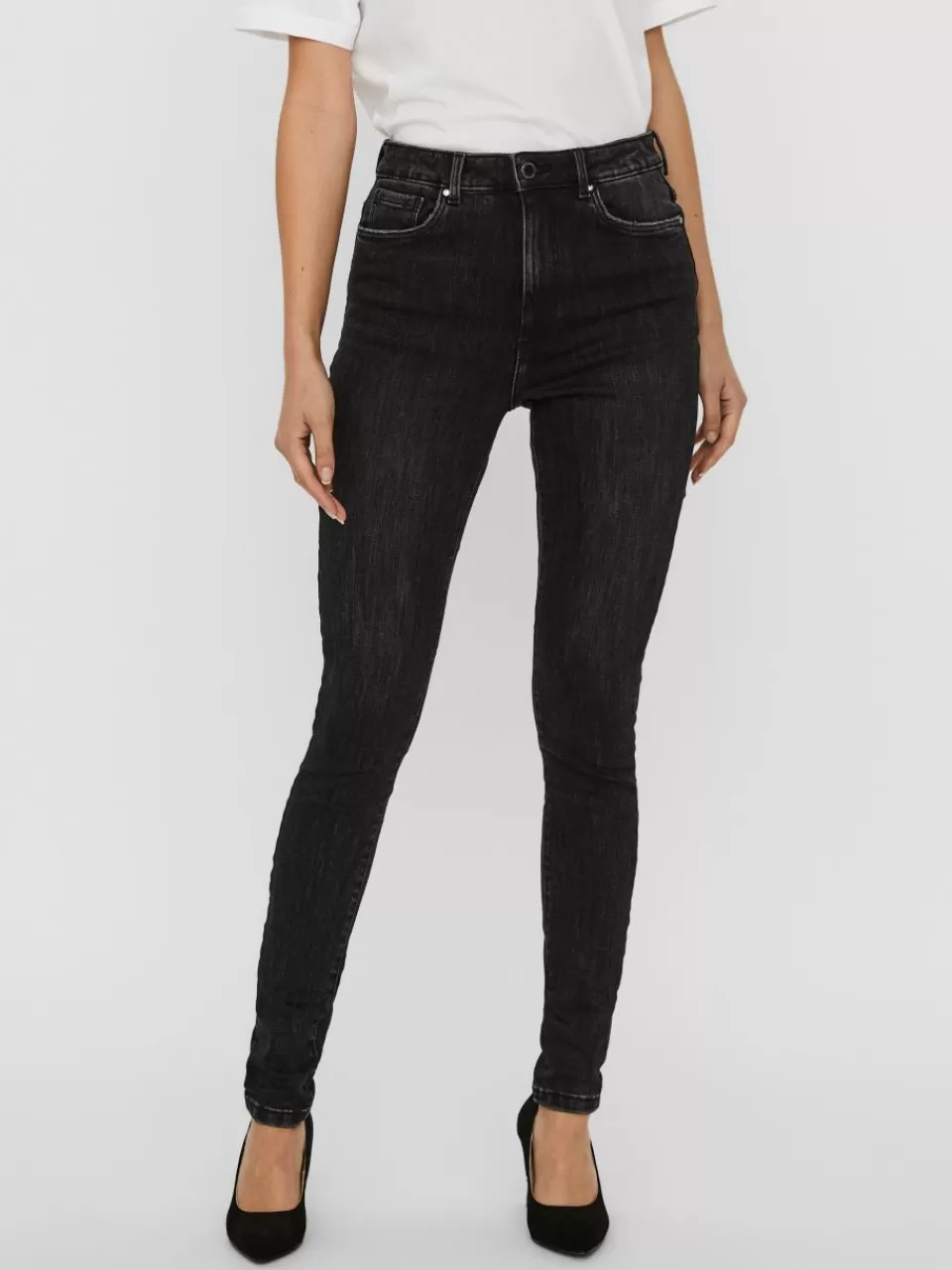 Clearance VERO MODA VMLOA Høyt snitt Skinny Fit Jeans Black