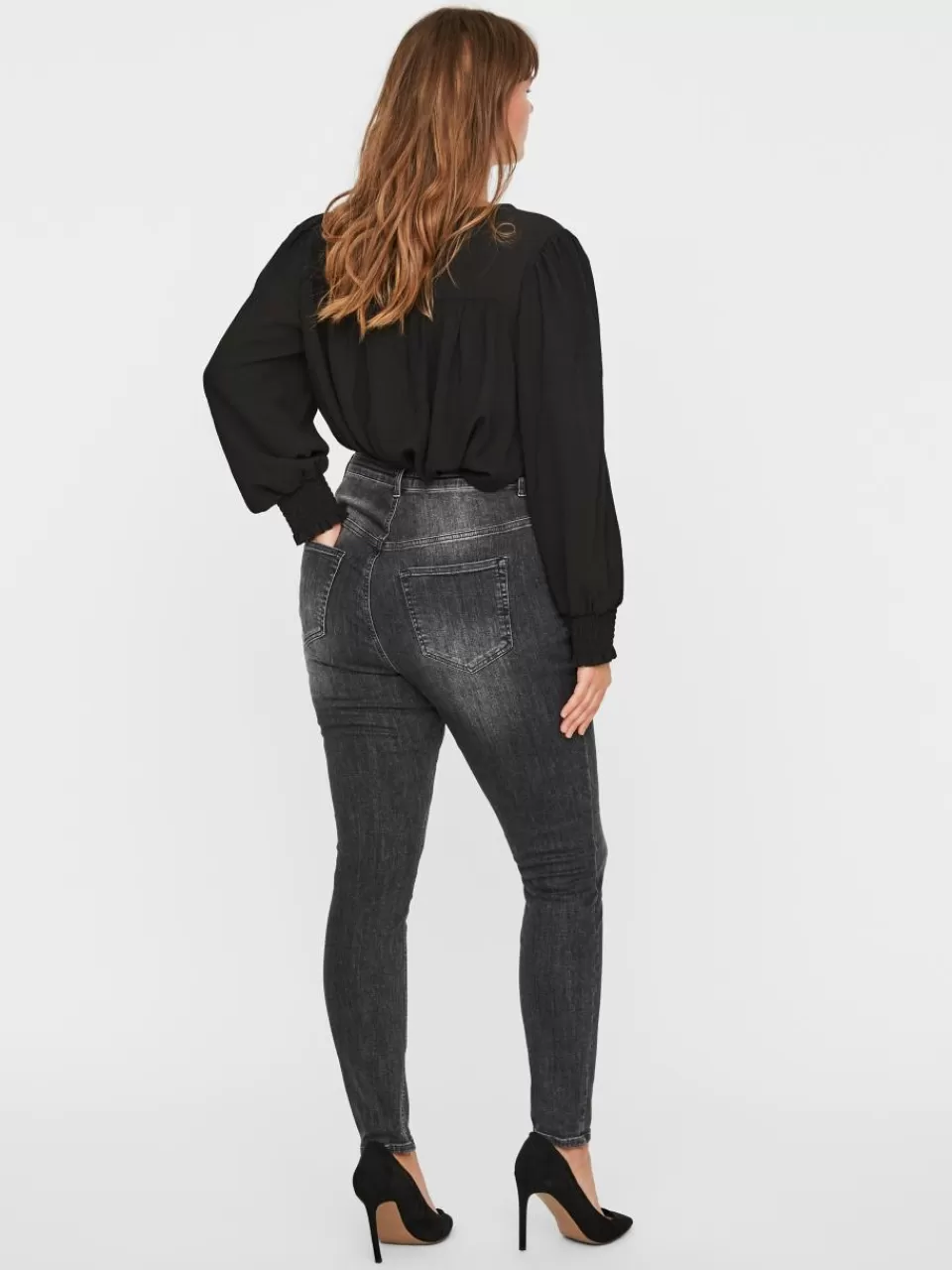 Best Sale VERO MODA VMLORA Høyt snitt Skinny Fit Jeans Black Denim