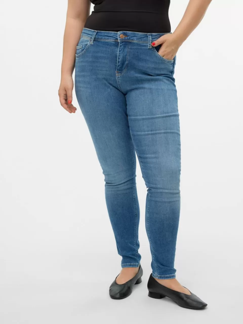 Best VERO MODA VMLUX Middels høyt snitt Slim Fit Jeans Medium Blue Denim