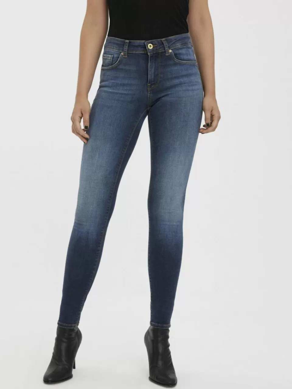 Online VERO MODA VMLUX Middels høyt snitt Slim Fit Jeans Dark Blue Denim