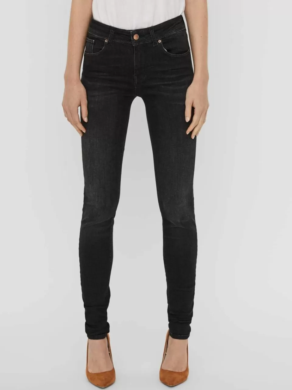 Fashion VERO MODA VMLUX Middels høyt snitt Slim Fit Jeans Black