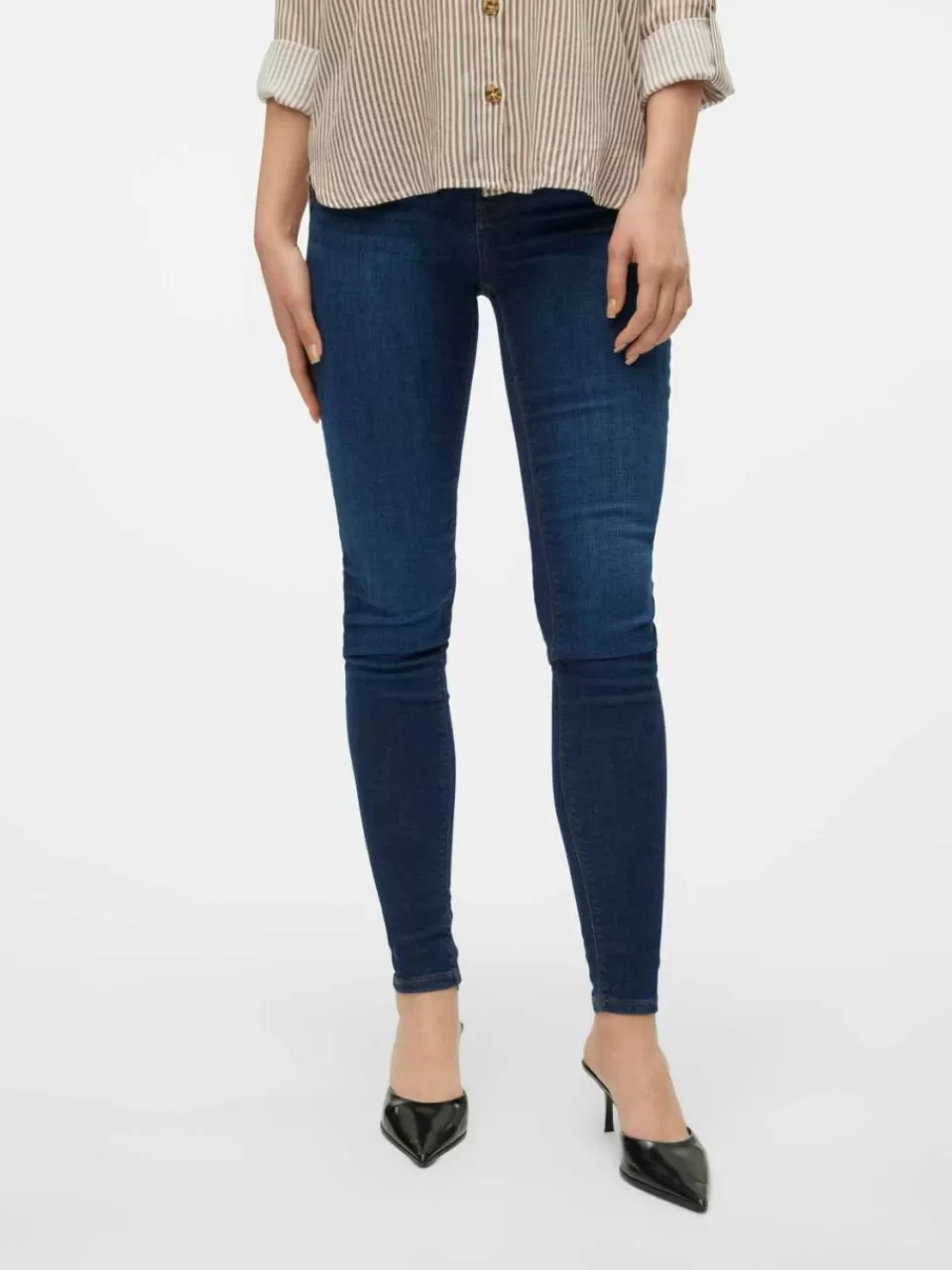 Online VERO MODA VMLUX Middels høyt snitt Slim Fit Jeans Dark Blue Denim