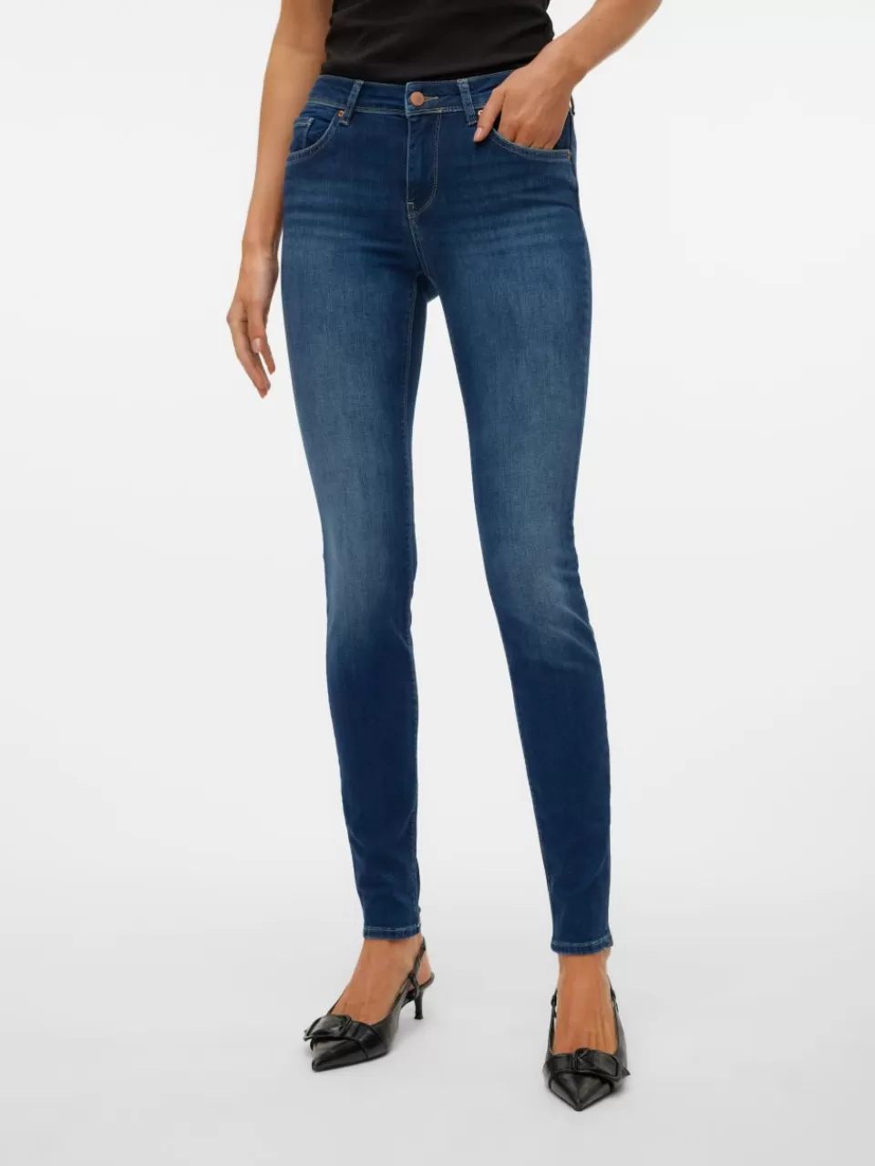 Best VERO MODA VMLUX Middels høyt snitt Slim Fit Jeans Medium Blue Denim