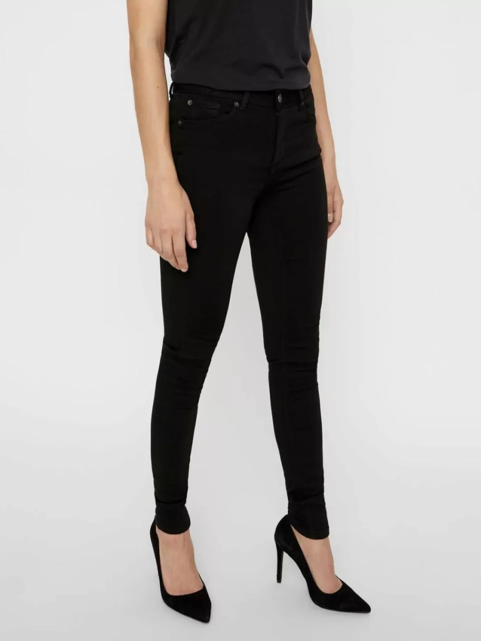 Clearance VERO MODA VMLUX Middels høyt snitt Slim Fit Jeans Black