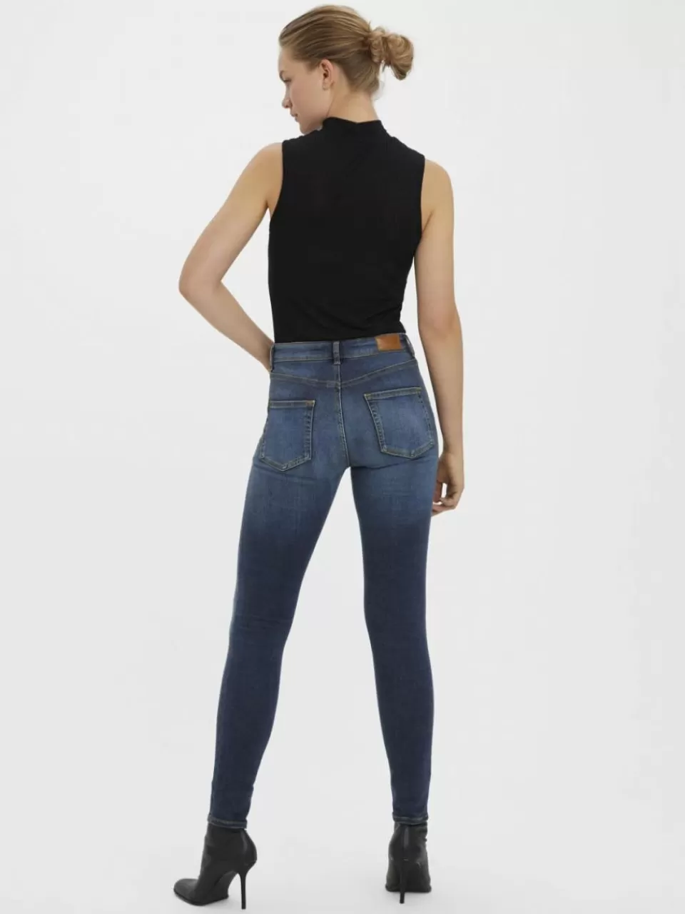 Online VERO MODA VMLUX Middels høyt snitt Slim Fit Jeans Dark Blue Denim