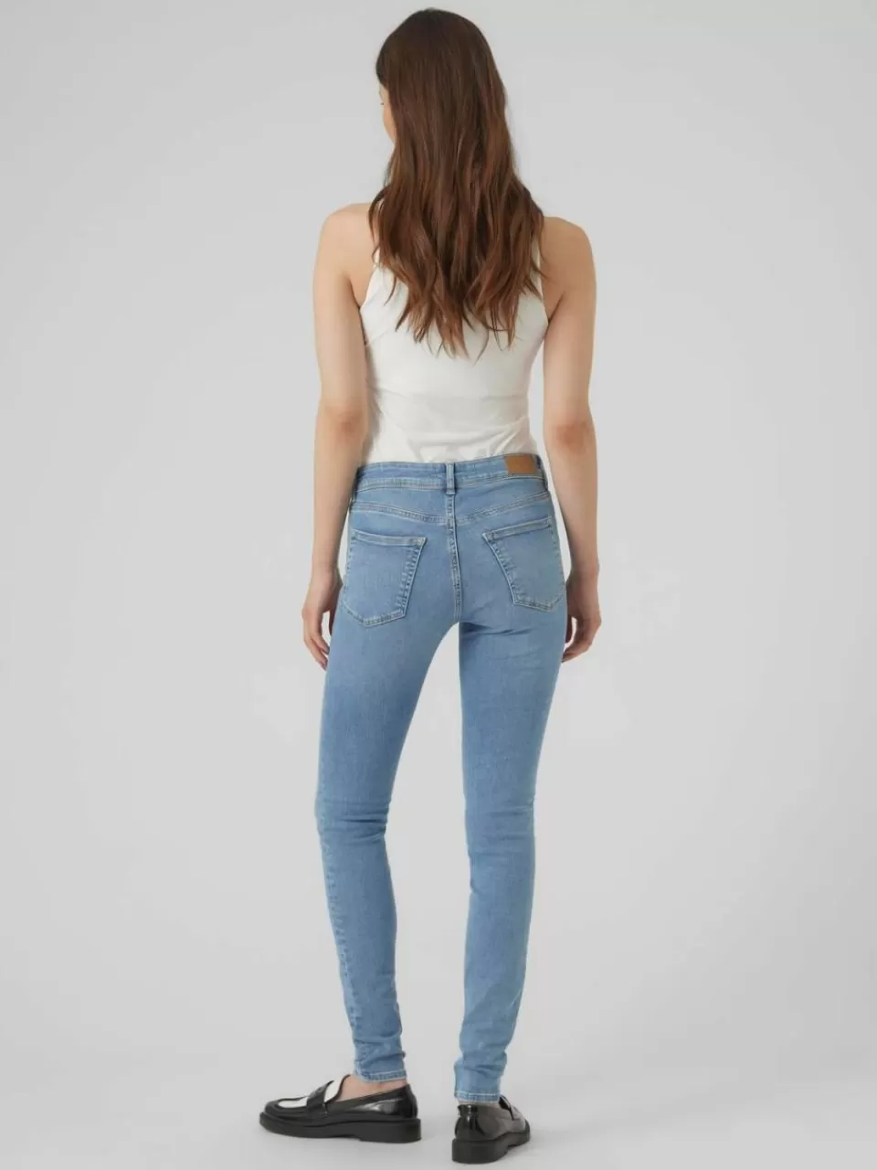 Fashion VERO MODA VMLUX Middels høyt snitt Slim Fit Jeans Light Blue Denim