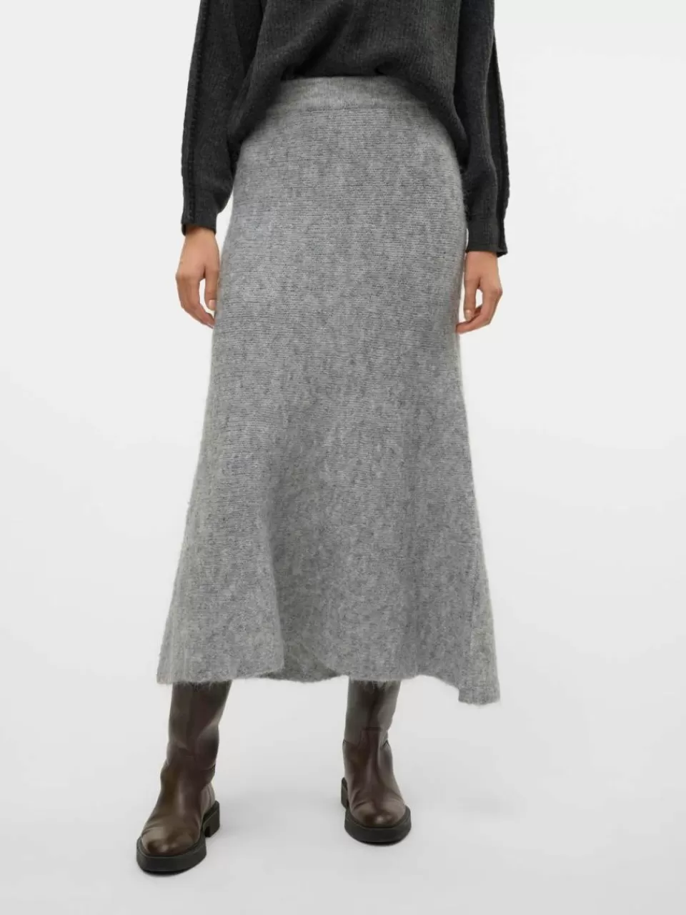 Fashion VERO MODA VMMARS Høy midje Midiskjørt Light Grey Melange