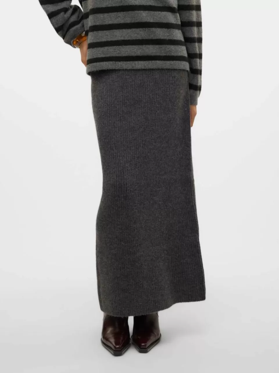 New VERO MODA VMMAY Høy midje Langt skjørt Dark Grey Melange