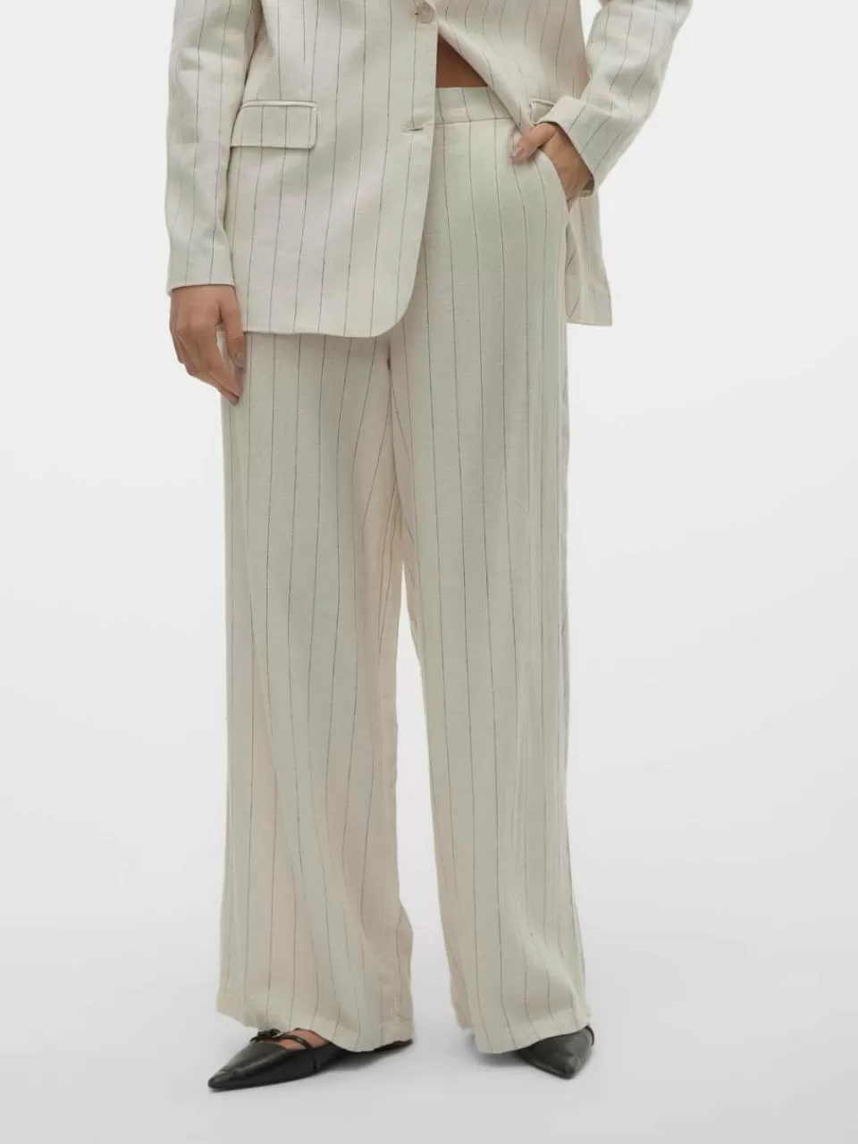 New VERO MODA VMMINDY Middels høy midje Bukser Oatmeal
