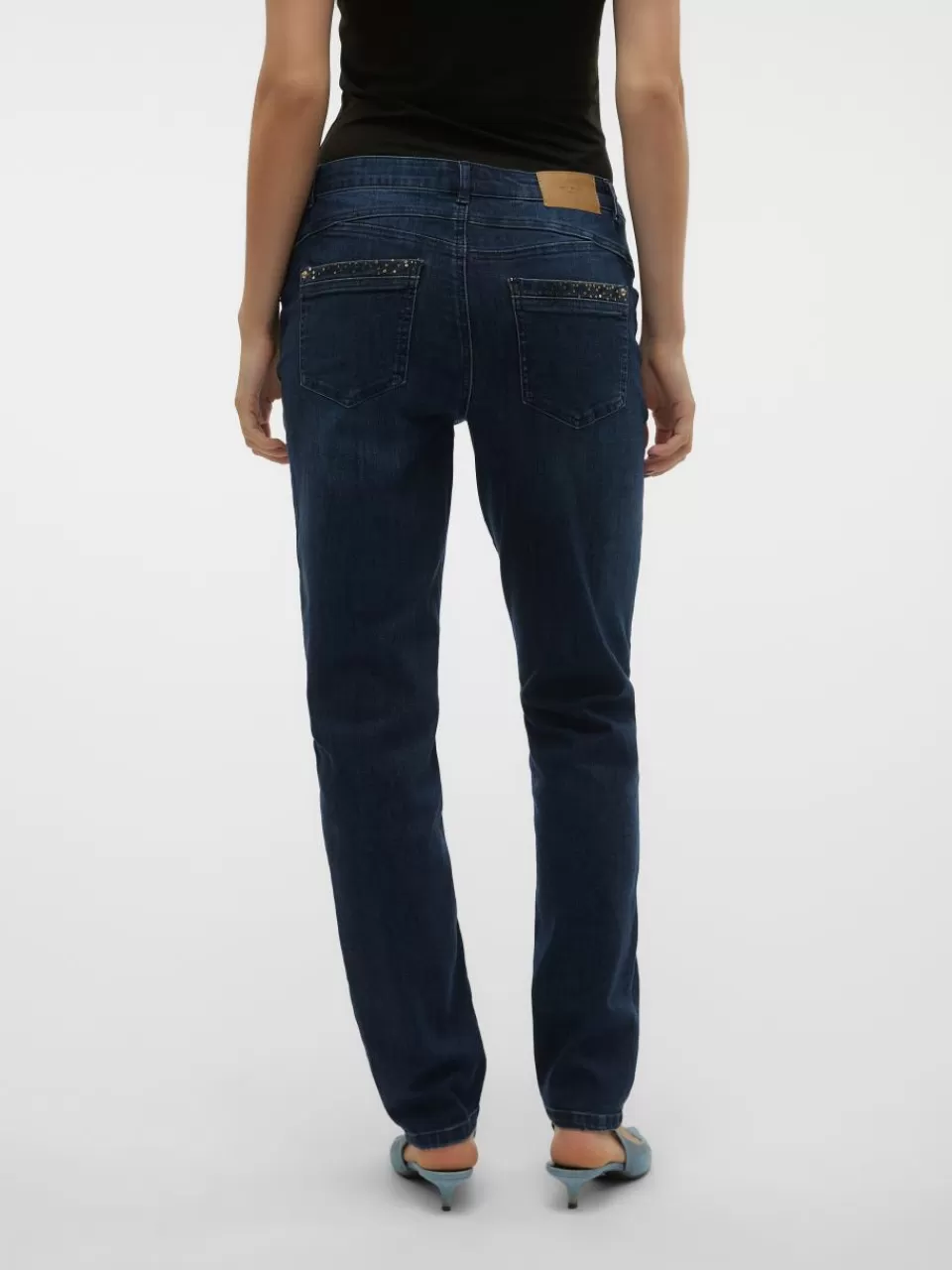 New VERO MODA VMMINE Middels høyt snitt Straight Fit Jeans Medium Blue Denim