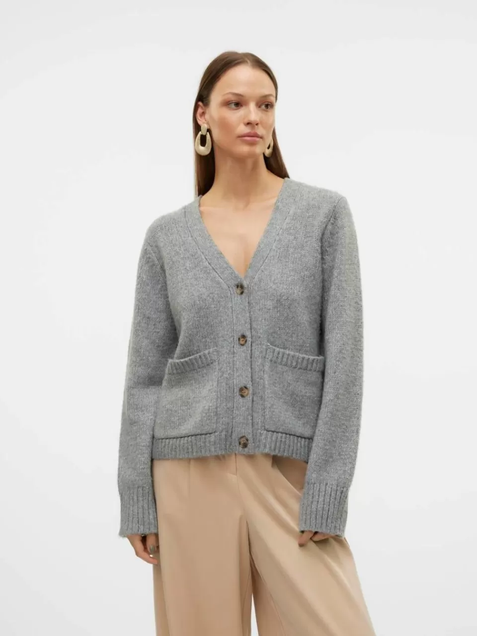 New VERO MODA VMOLGA Strikket cardigan Medium Grey Melange