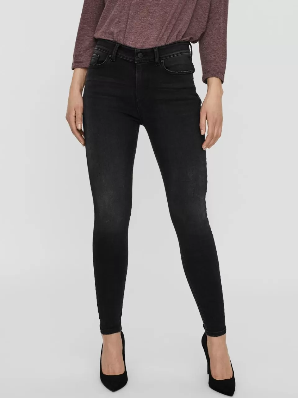 Outlet VERO MODA VMPEACH Middels høyt snitt Skinny Fit Jeans Black Denim