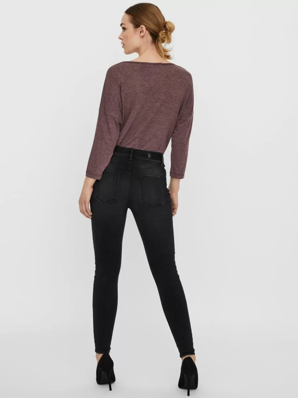 Outlet VERO MODA VMPEACH Middels høyt snitt Skinny Fit Jeans Black Denim