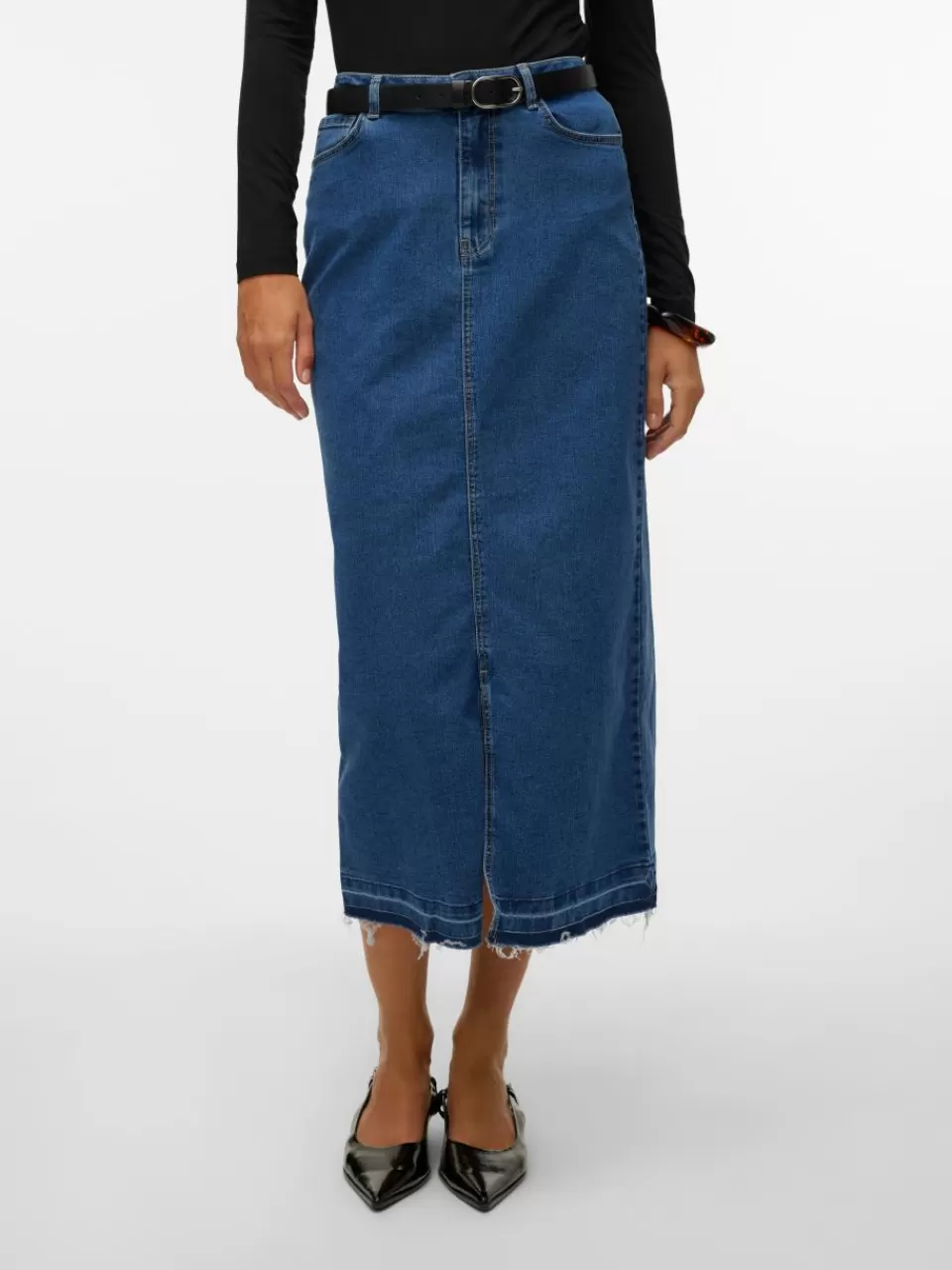 Shop VERO MODA VMREAL Høy midje Langt skjørt Medium Blue Denim