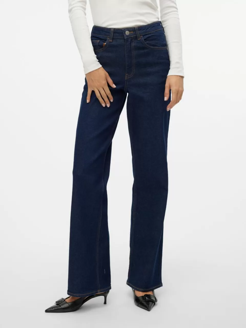 Sale VERO MODA VMREBECCA Super high rise Wide Fit Jeans Dark Blue Denim
