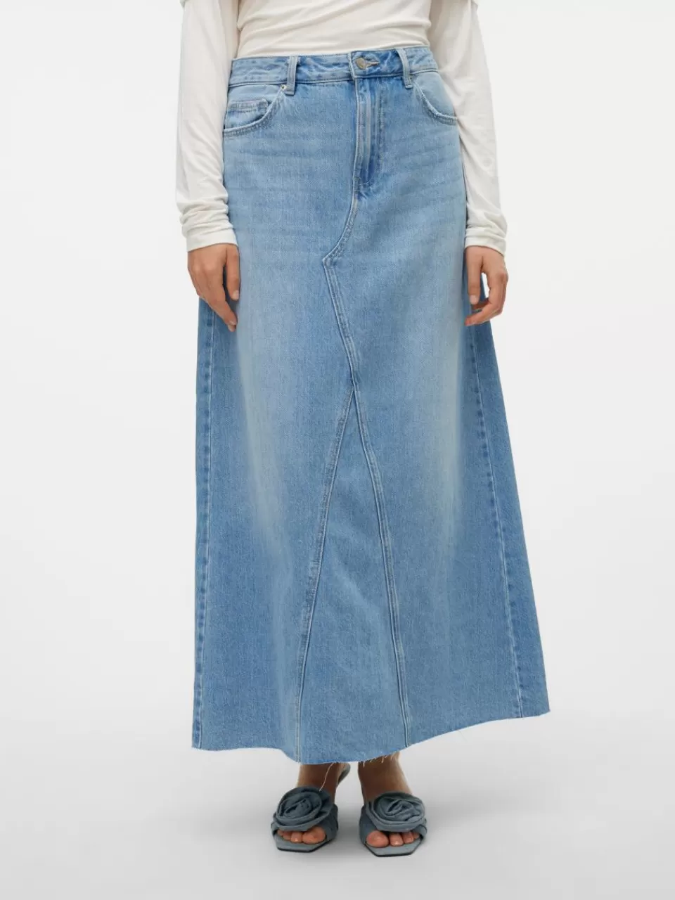 Outlet VERO MODA VMRIVA Høy midje Langt skjørt Light Blue Denim