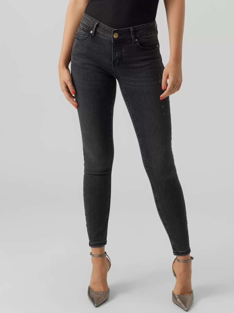 New VERO MODA VMROBYN Lavt snitt Skinny Fit Jeans Black Denim