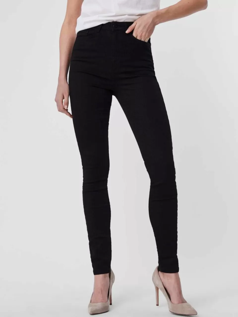 New VERO MODA VMSANDRA Super high rise Skinny Fit Jeans Black