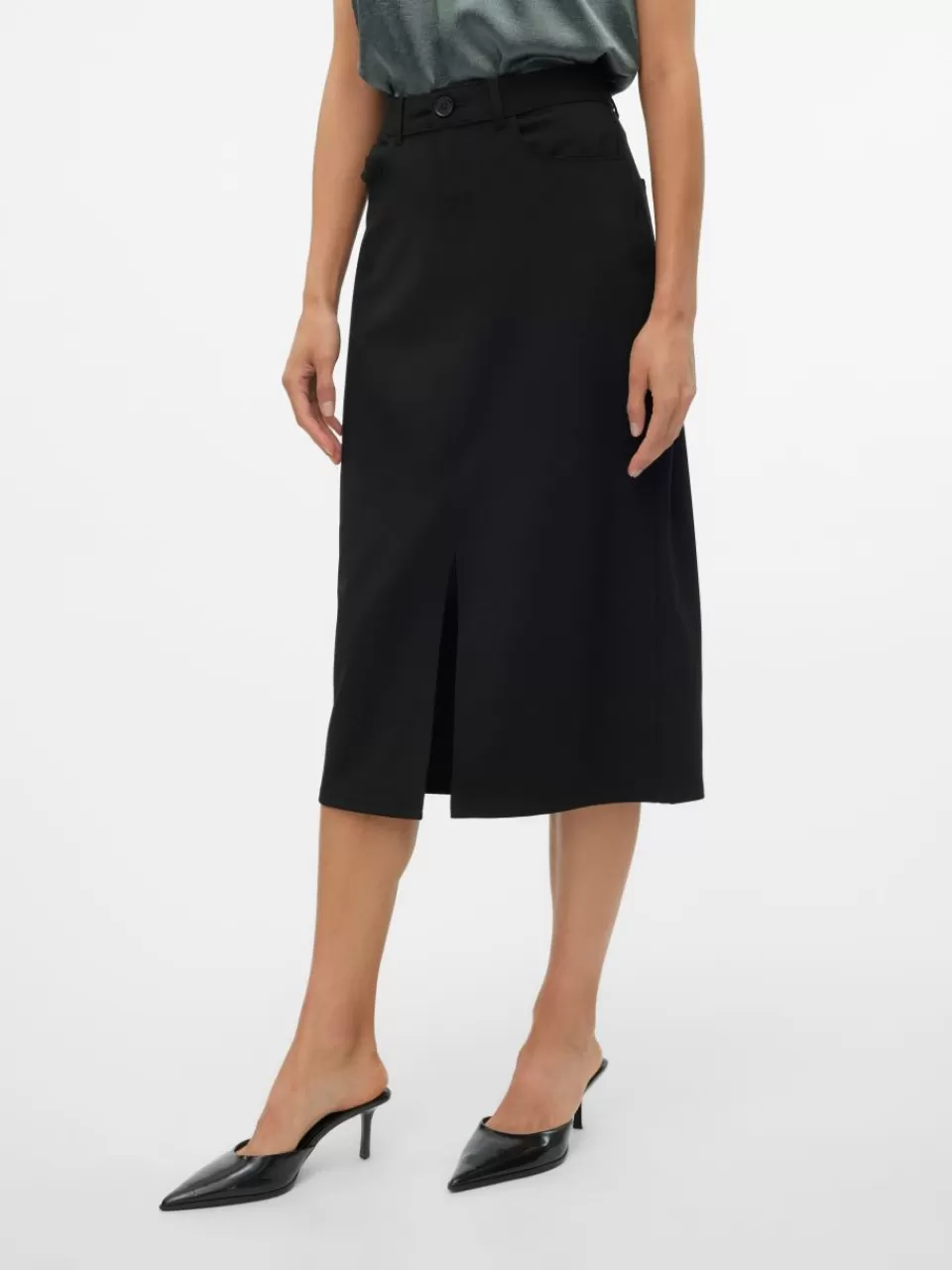 New VERO MODA VMSASIE Høy midje Langt skjørt Black