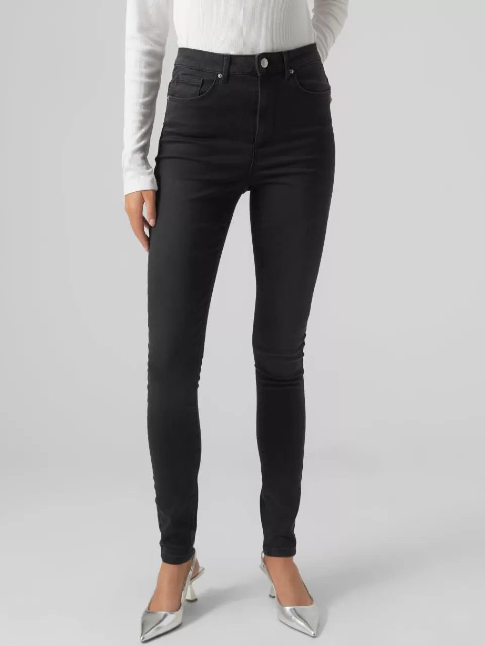 Best Sale VERO MODA VMSOPHIA Høyt snitt Slim Fit Jeans Dark Grey Denim