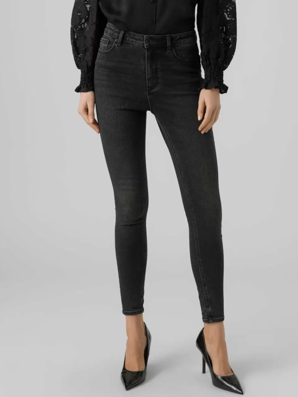 Online VERO MODA VMSOPHIA Høyt snitt Slim Fit Jeans Black Denim