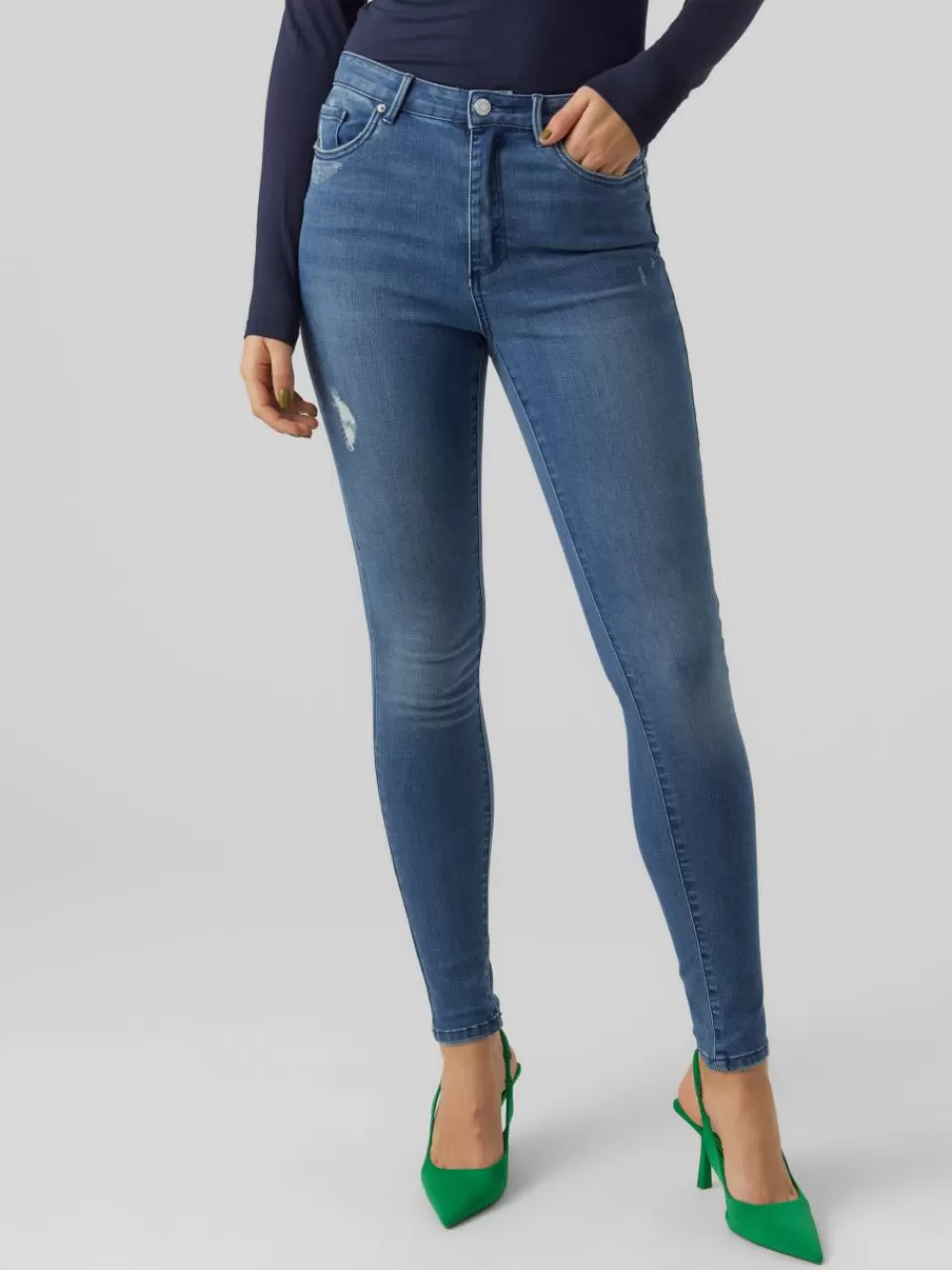 Fashion VERO MODA VMSOPHIA Super high rise Skinny Fit Jeans Medium Blue Denim