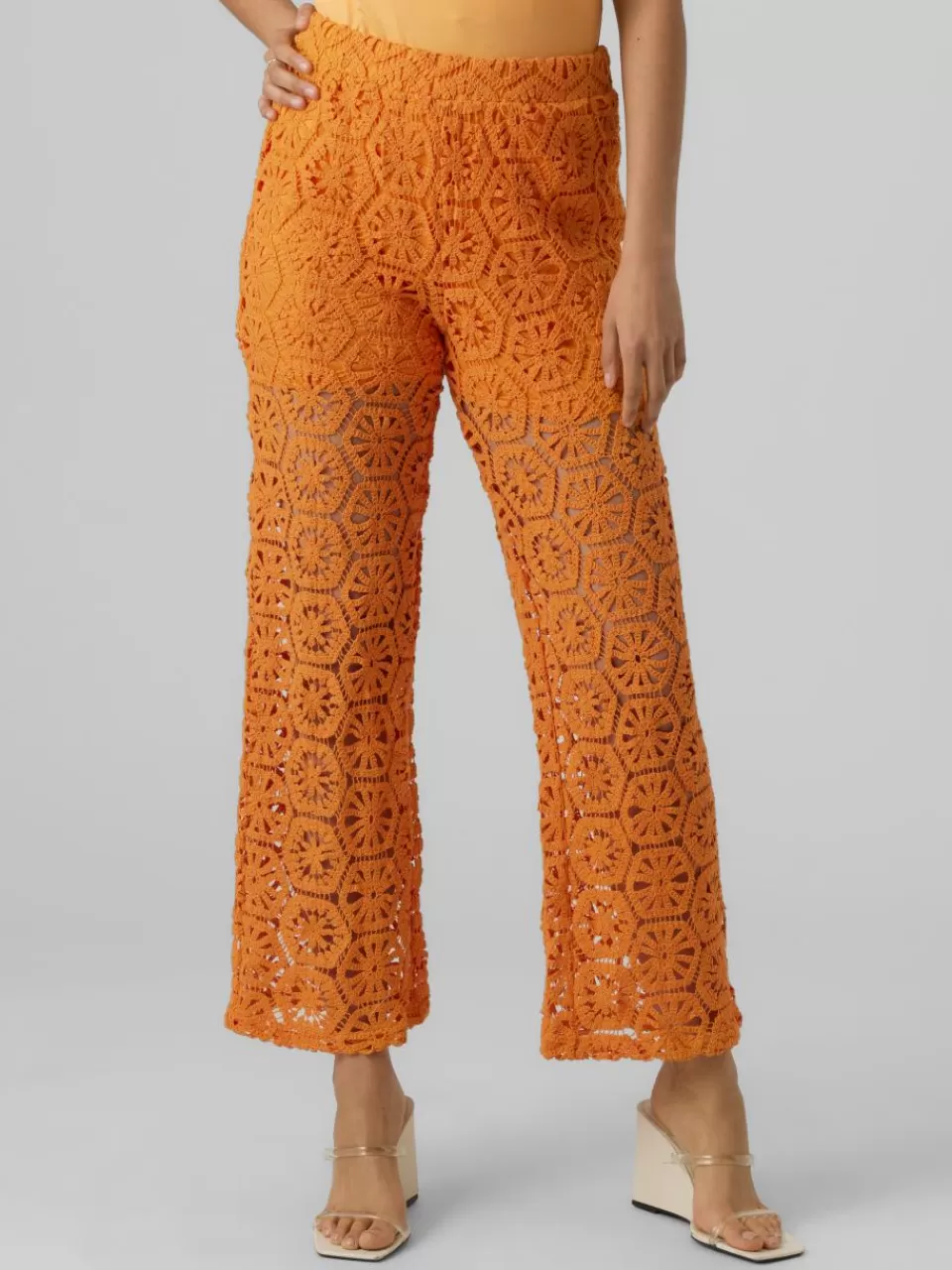 Hot VERO MODA VMSUNSHINE Høyt snitt Bukser Sun Orange
