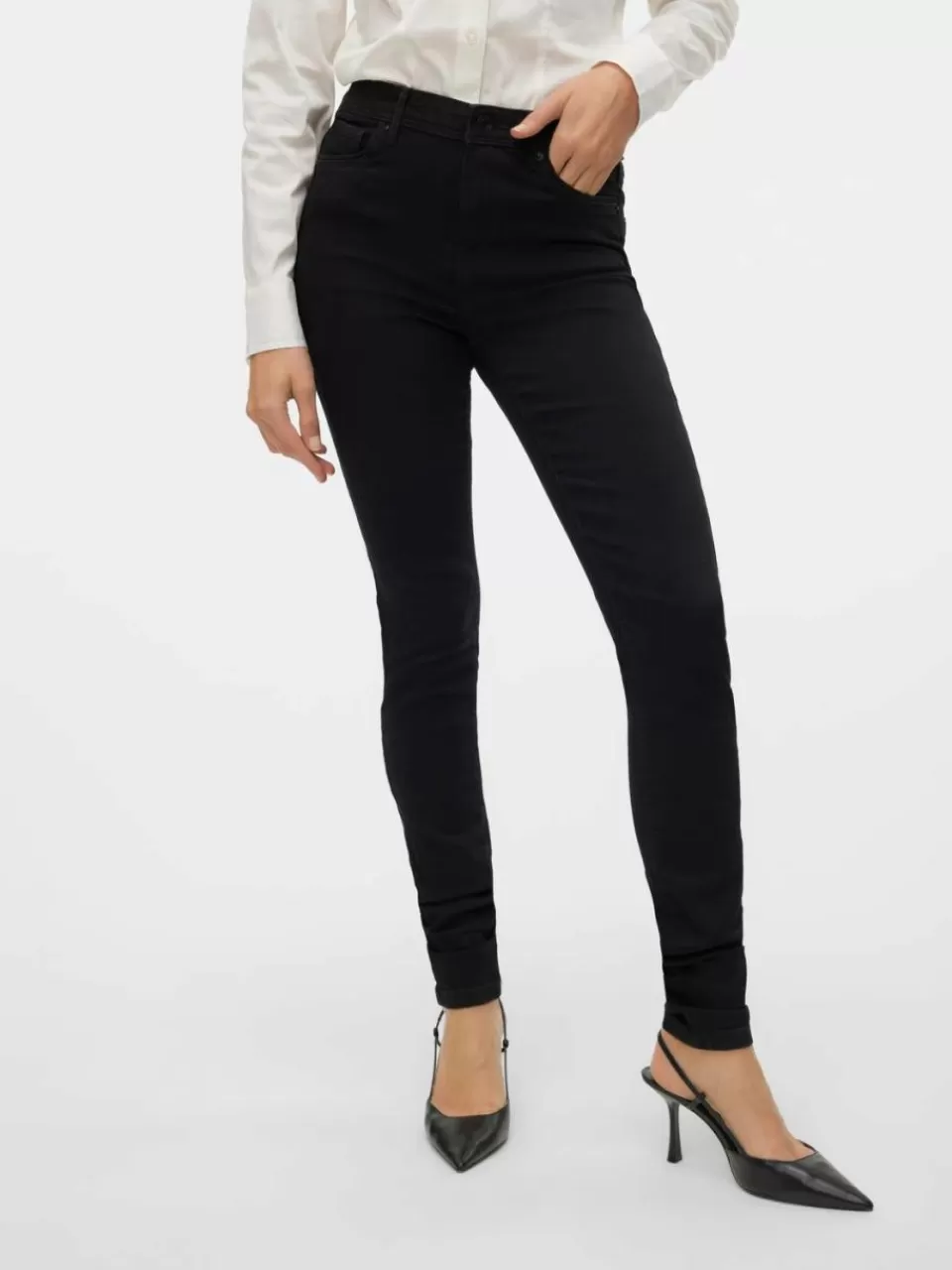 Fashion VERO MODA VMTANYA Middels høyt snitt Skinny Fit Jeans Black