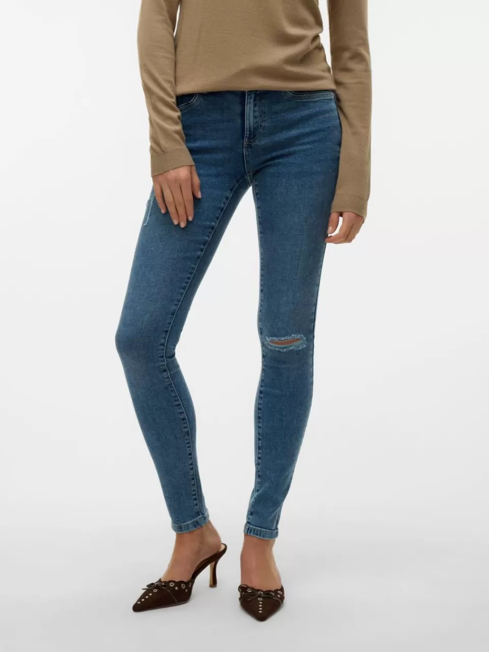 Best Sale VERO MODA VMTANYA Middels høyt snitt Skinny Fit Jeans Medium Blue Denim