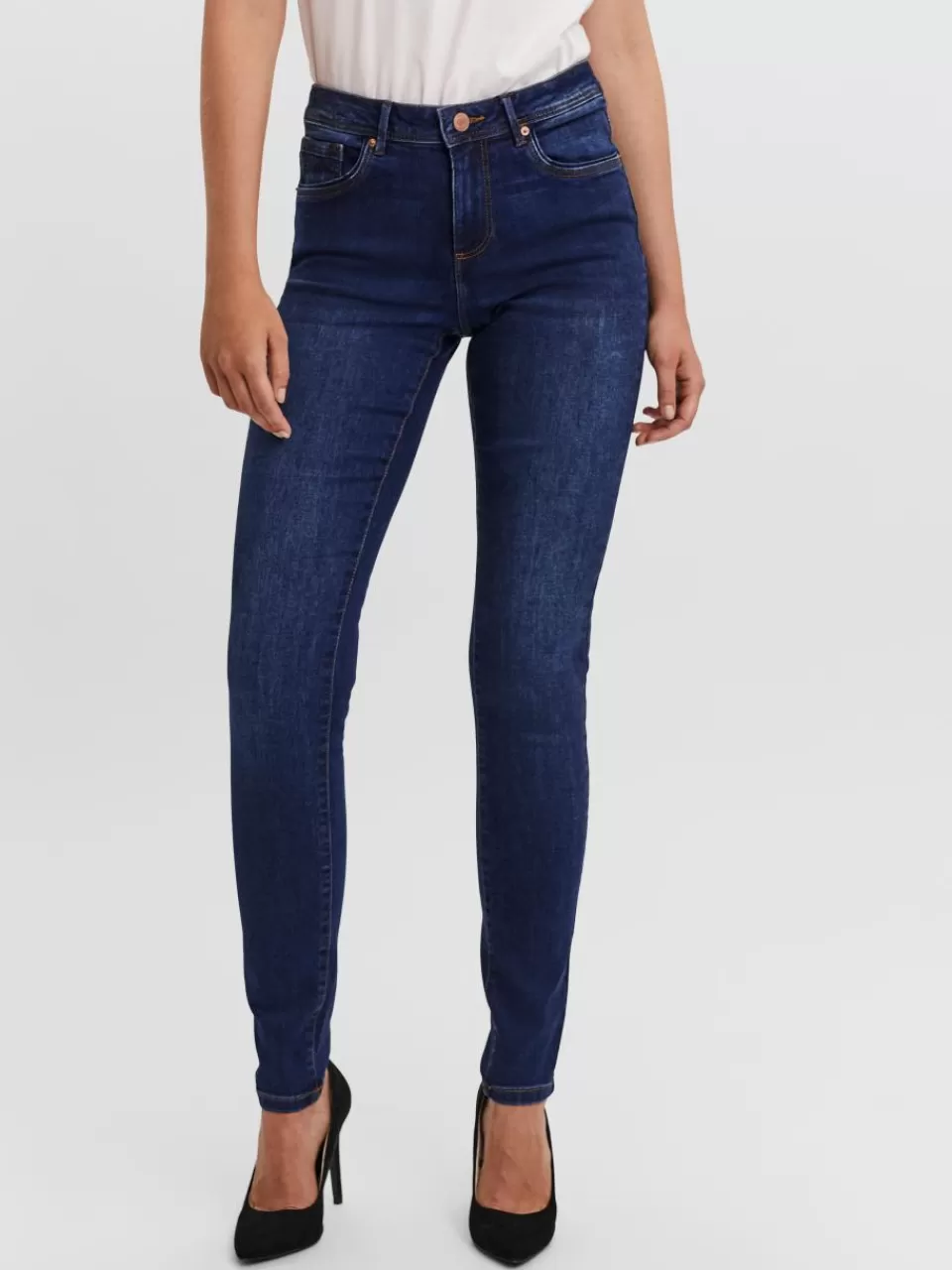 Flash Sale VERO MODA VMTANYA Middels høyt snitt Skinny Fit Jeans Dark Blue Denim