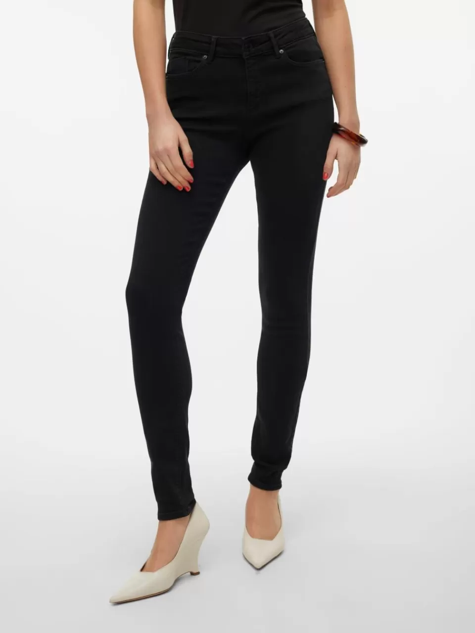 New VERO MODA VMTANYA Middels høyt snitt Skinny Fit Jeans Black Denim