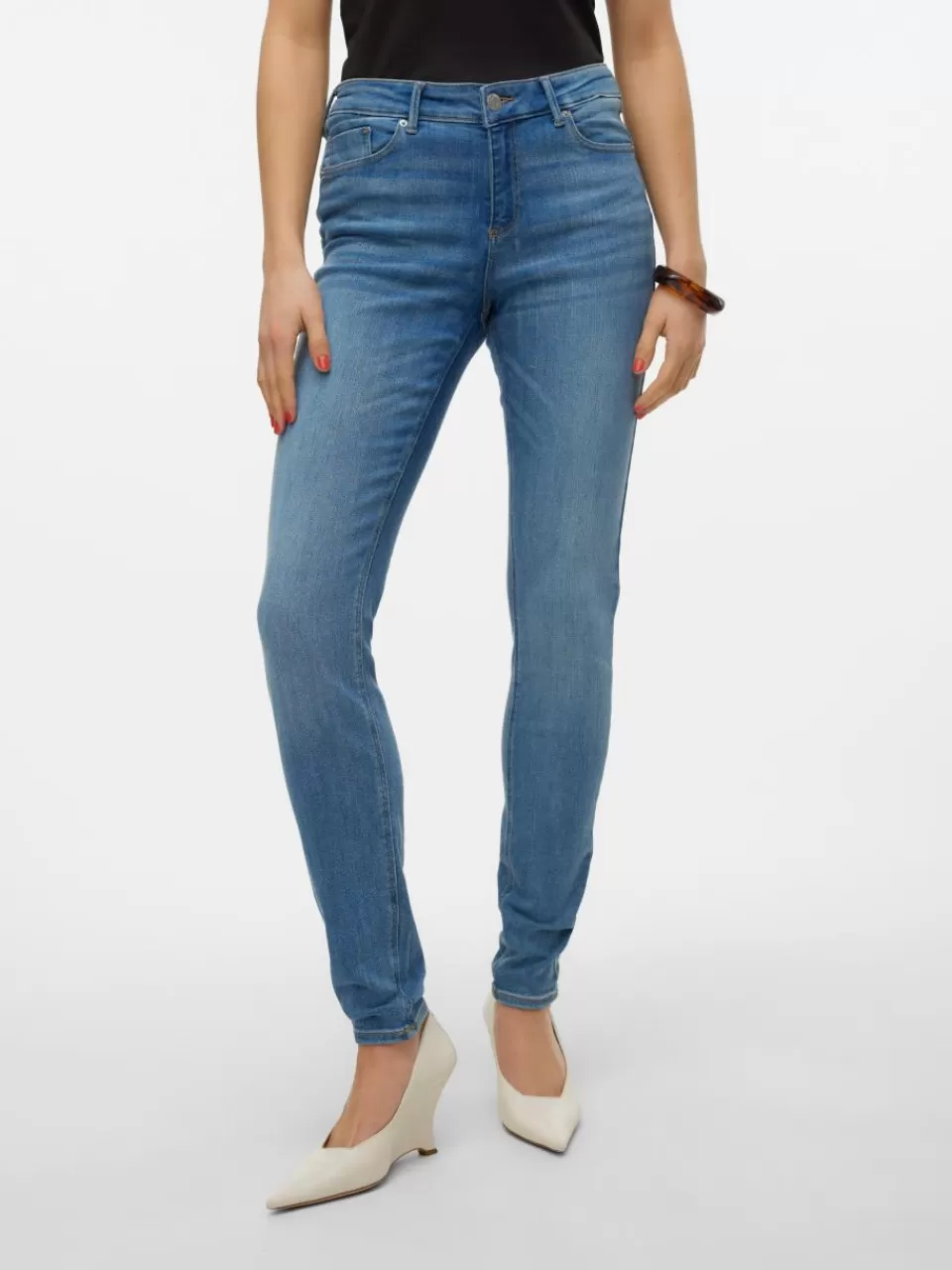 Best Sale VERO MODA VMTANYA Middels høyt snitt Skinny Fit Jeans Medium Blue Denim