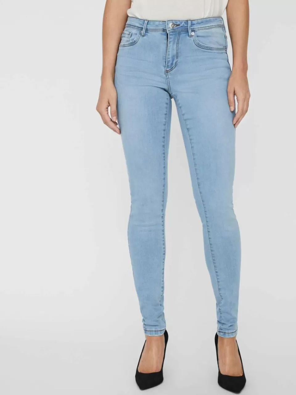 Fashion VERO MODA VMTANYA Middels høyt snitt Skinny Fit Jeans Light Blue Denim