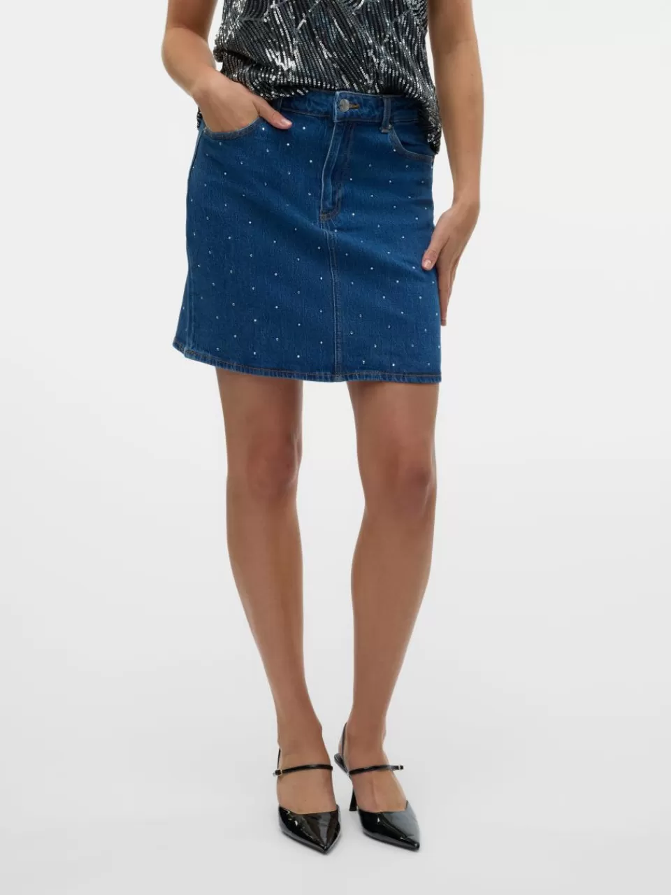 Discount VERO MODA VMTESSA Høy midje Kort skjørt Medium Blue Denim