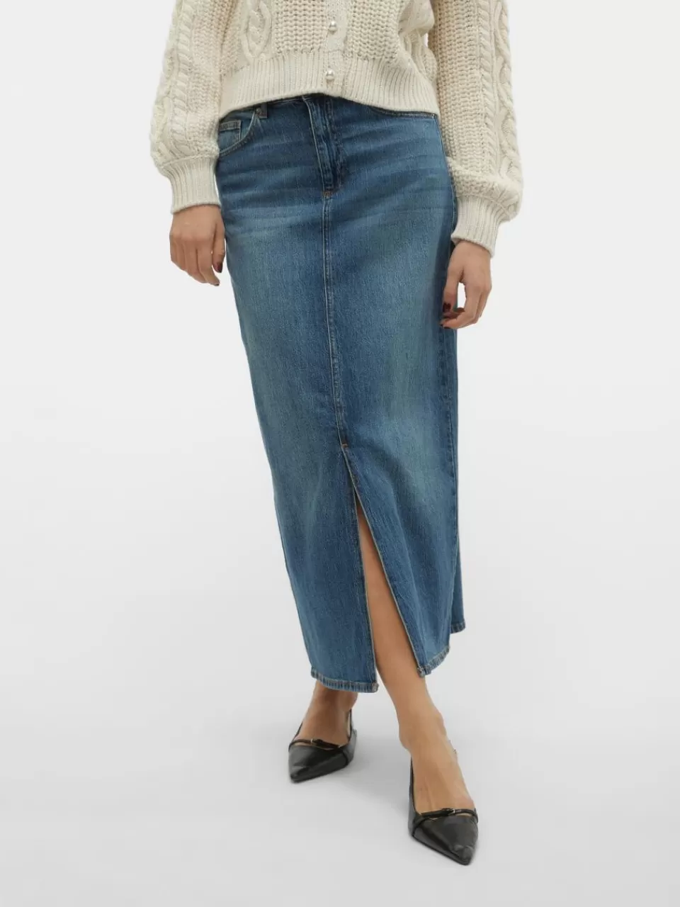 Discount VERO MODA VMTESSA Høy midje Langt skjørt Medium Blue Denim