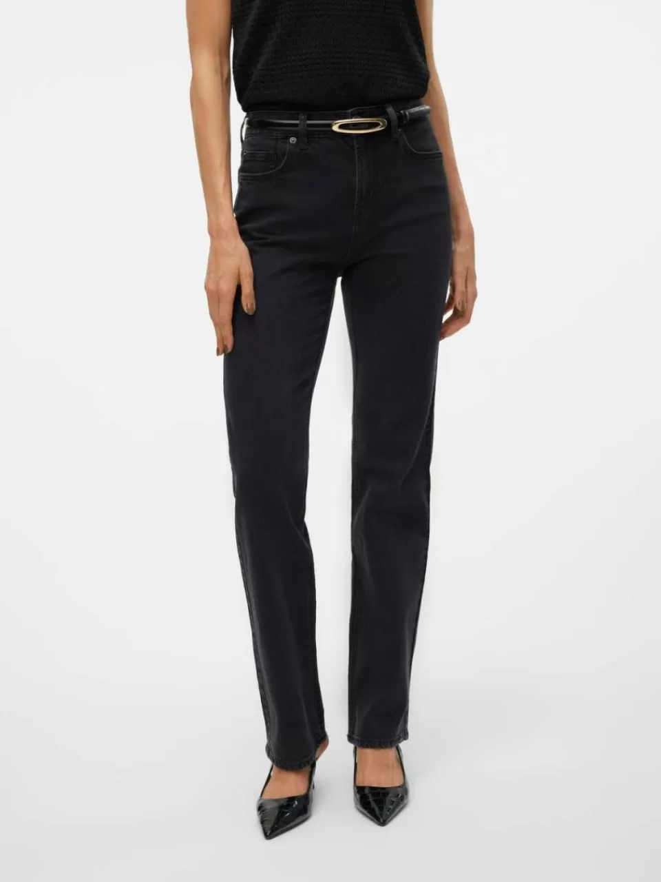 New VERO MODA VMTESSA Høyt snitt Straight Fit Jeans Black Denim