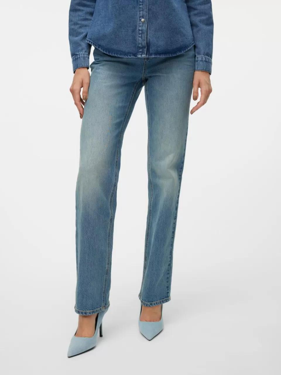 Store VERO MODA VMTESSA Høyt snitt Straight Fit Jeans Medium Blue Denim