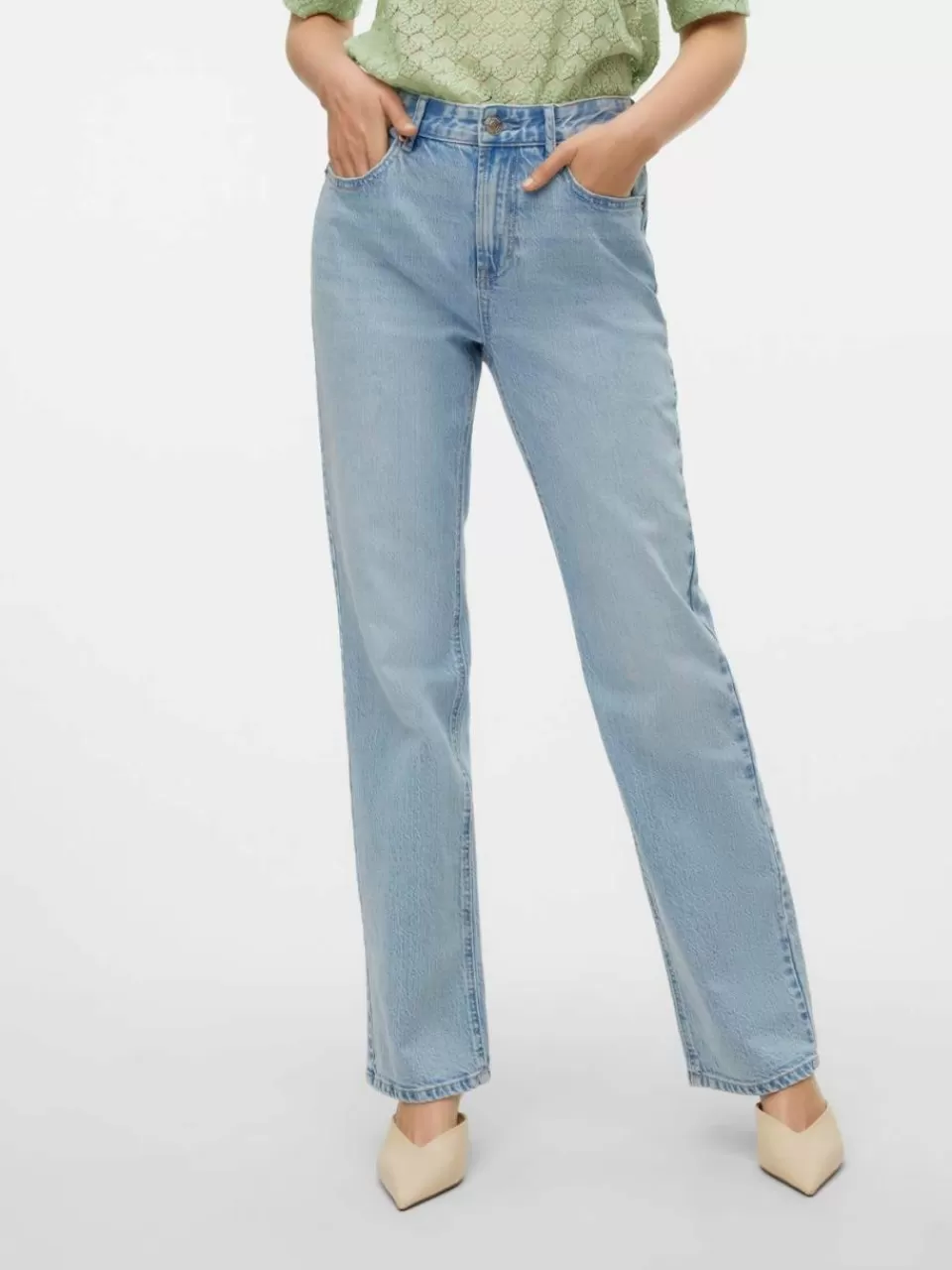 Hot VERO MODA VMTESSA Høyt snitt Straight Fit Jeans Light Blue Denim