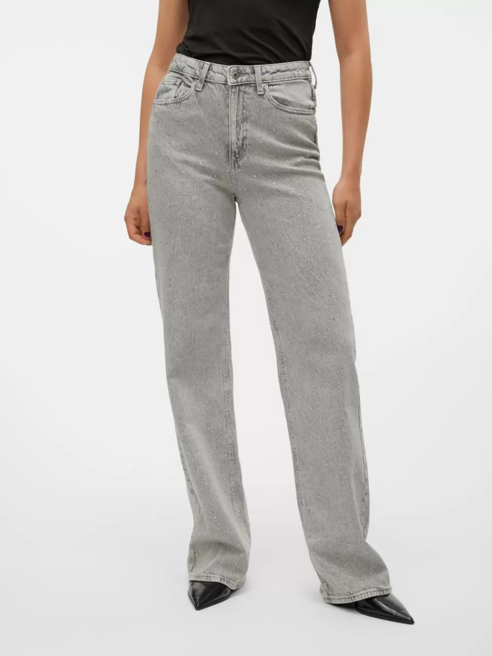 New VERO MODA VMTESSA Høyt snitt Wide Fit Jeans Medium Grey Denim