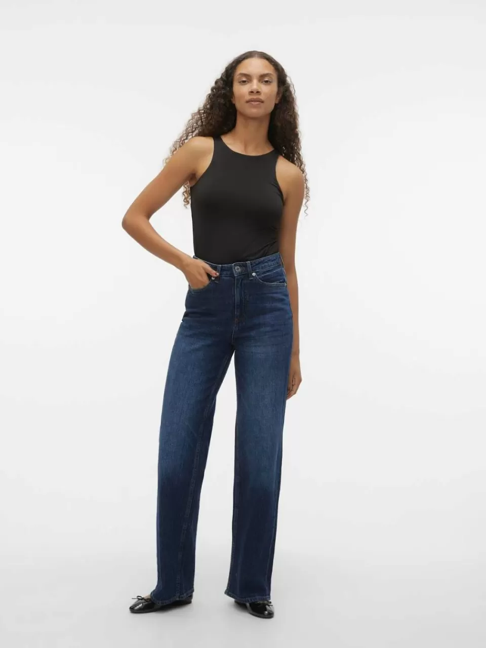 Cheap VERO MODA VMTESSA Høyt snitt Wide Fit Jeans Dark Blue Denim