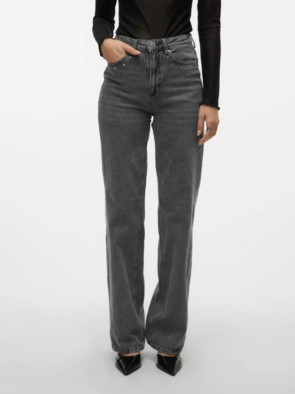 Cheap VERO MODA VMTESSA Høyt snitt Wide Leg Fit Jeans Medium Grey Denim