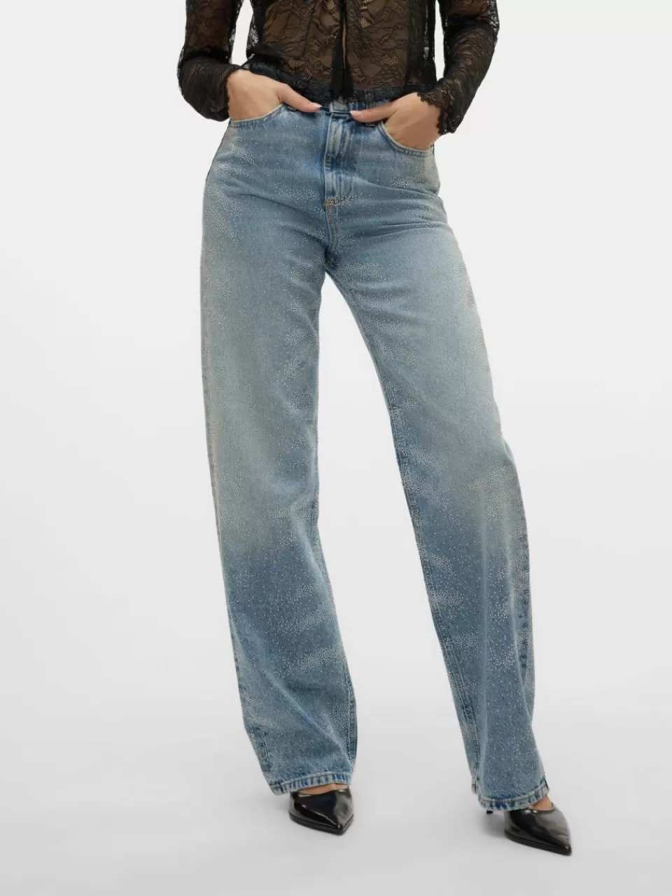 Outlet VERO MODA VMTESSA Høyt snitt Wide Leg Fit Jeans Light Blue Denim