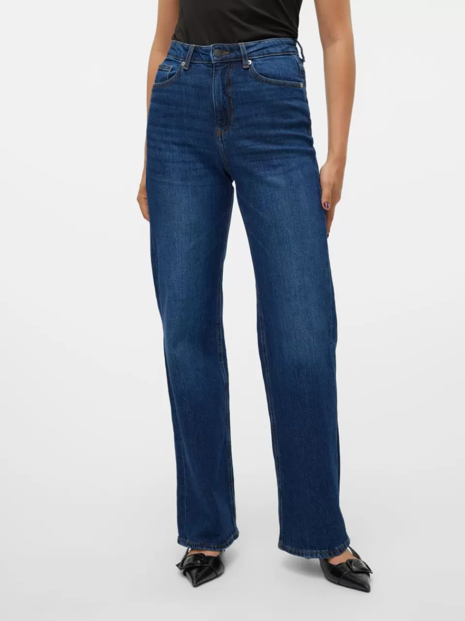 Store VERO MODA VMTESSA Høyt snitt Wide Leg Fit Jeans Dark Blue Denim