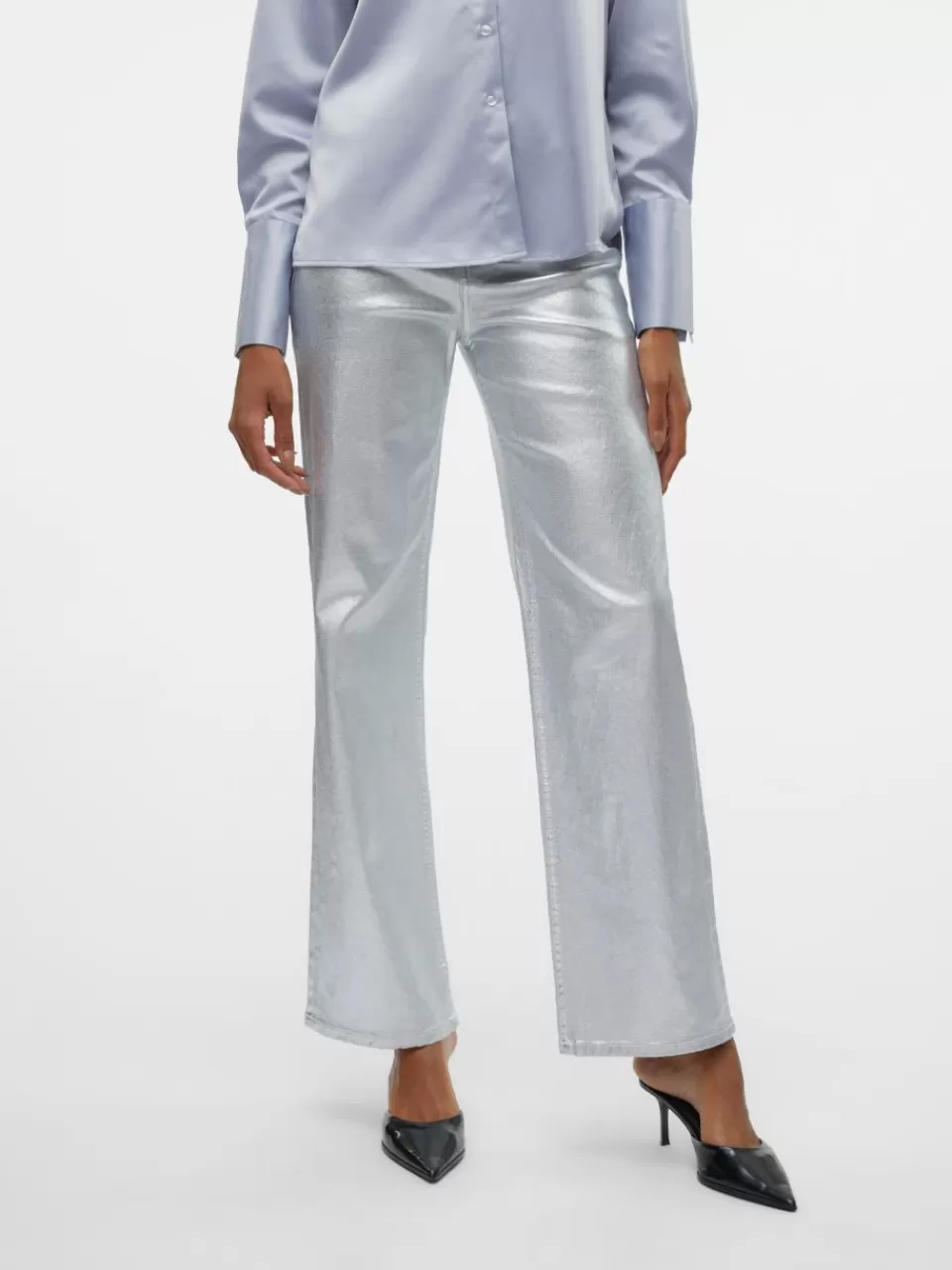 Hot VERO MODA VMTESSA Høyt snitt Wide Leg Fit Jeans Silver