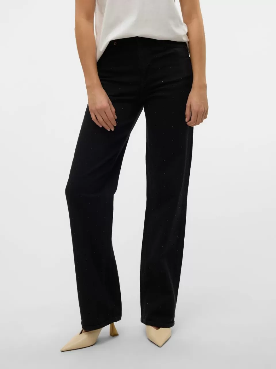 Cheap VERO MODA VMTESSA Høyt snitt Wide Leg Fit Jeans Black