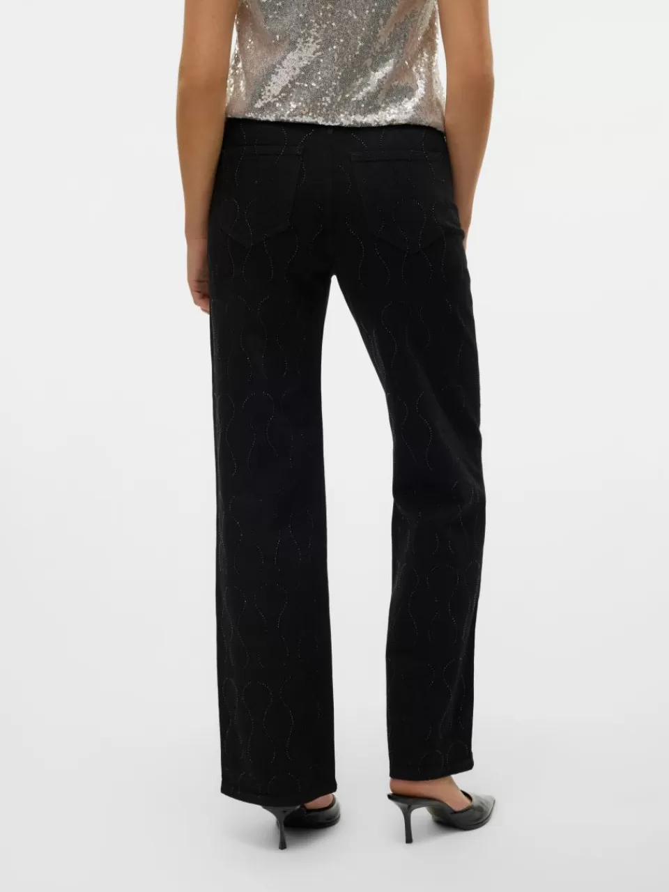 Hot VERO MODA VMTESSA Høyt snitt Wide Leg Fit Jeans Black Denim