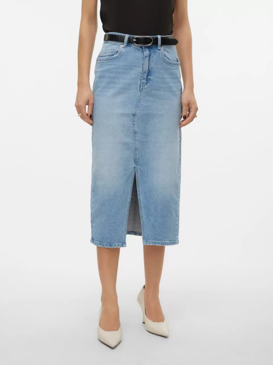 Shop VERO MODA VMVERI Høy midje Midiskjørt Light Blue Denim