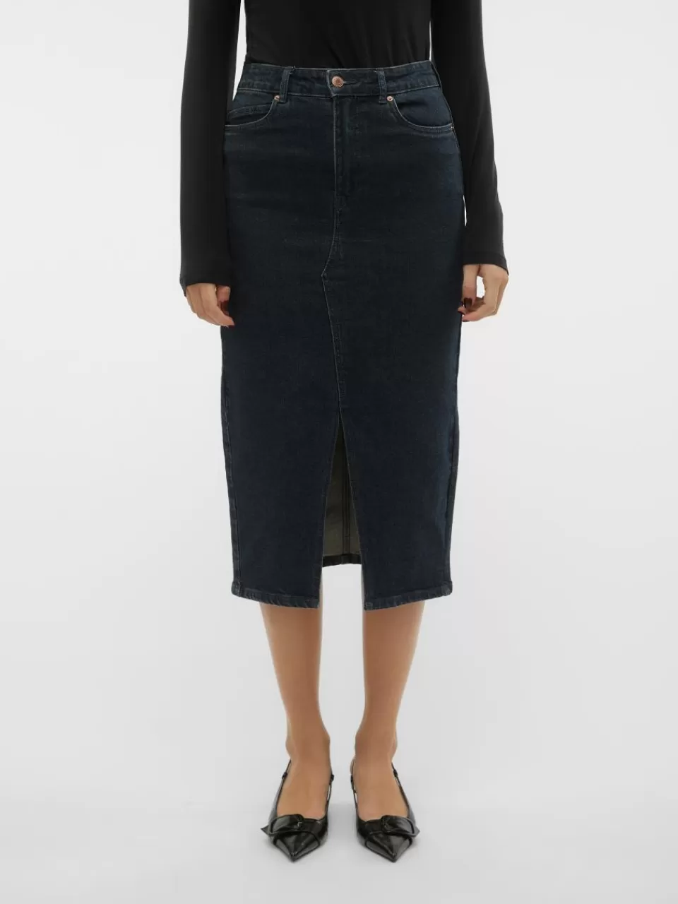 Discount VERO MODA VMVERI Høy midje Midiskjørt Dark Blue Denim